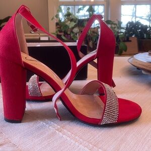 Elegant Red Heeled Sandals